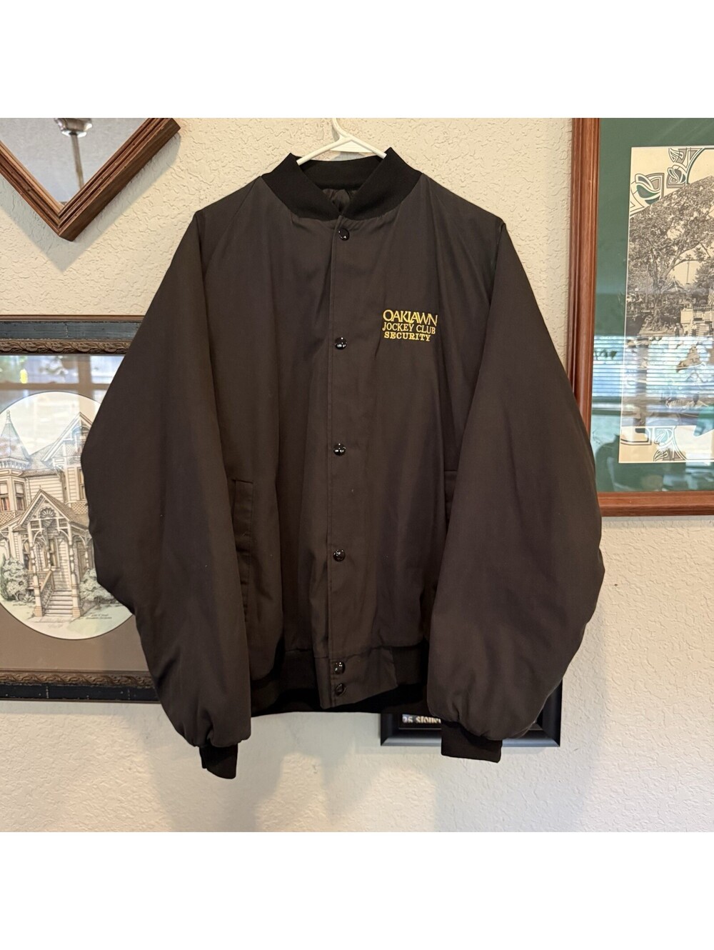 Vintage 80s RARE Oaklawn Jockey Horse Racing Club Black Jacket Size Mens Large